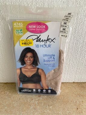 Playtex 18 Hour Ultimate Lift & Support Wirefree Bra 4745 NWT 38C Almond Animal